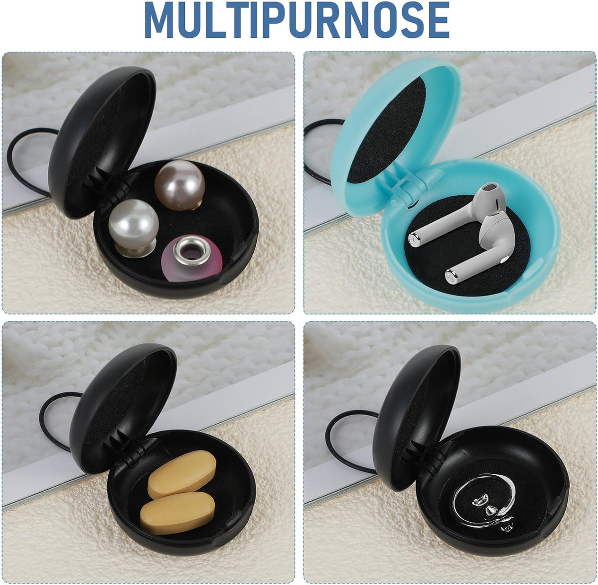 2pcs Earplug Cases, Ear Plug Carrying Cases, Mini Portable Earplug Case, Round Potable Ear Plug Holder with Lanyard Portable Mini Storage Case for Business Trip Storage Earbuds Trinkets Pills(2)