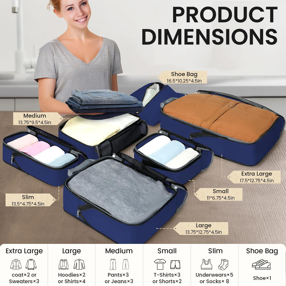 4 Set/6 Set/8 Set Compression Packing Cubes Travel Accessories Expandable Packing Organizers (Square Mesh, 06-Beige) - Colors A