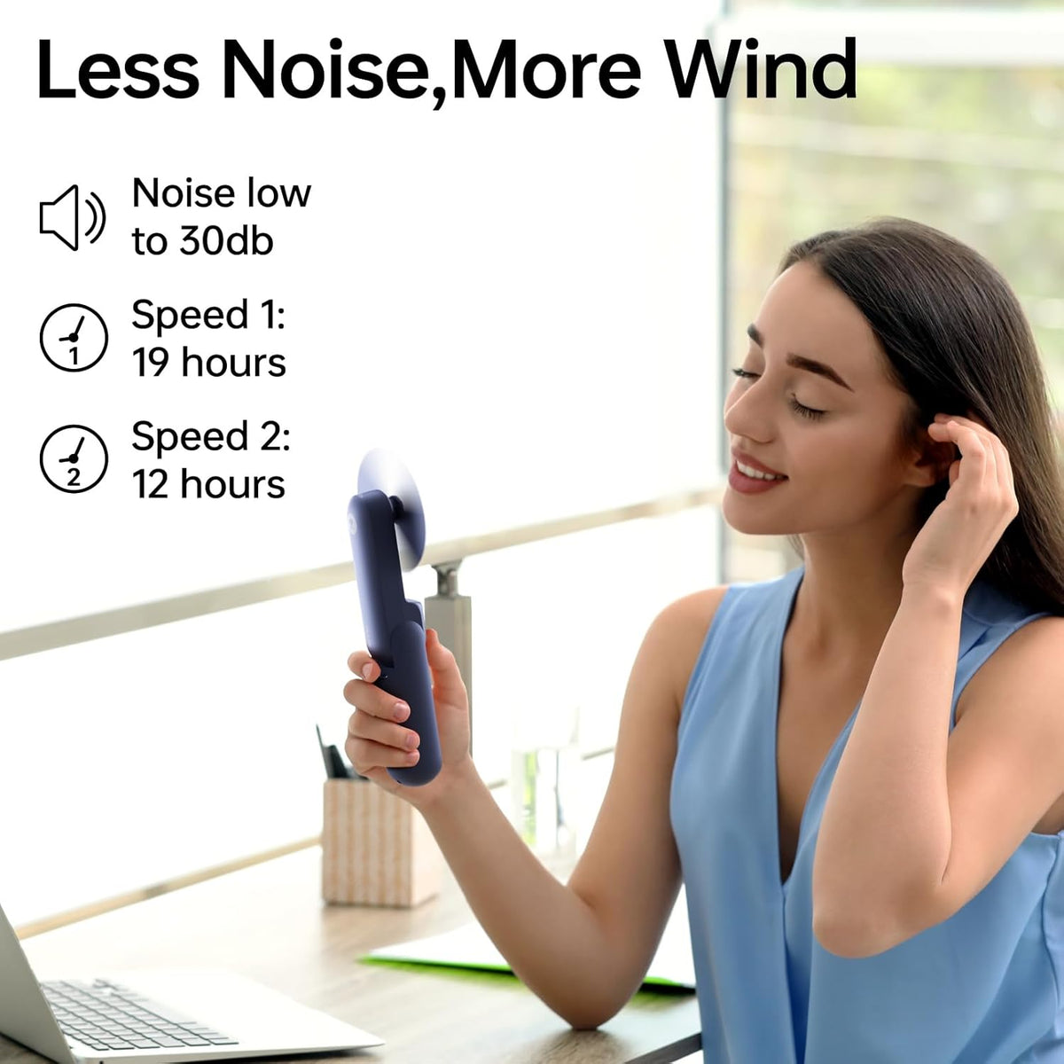 JISULIFE Portable Handheld Fan, 3 In 1-Fan, Power Bank, Flashlight, Blue