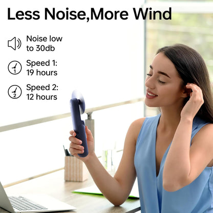 JISULIFE Portable Handheld Fan, 3 In 1-Fan, Power Bank, Flashlight, Blue