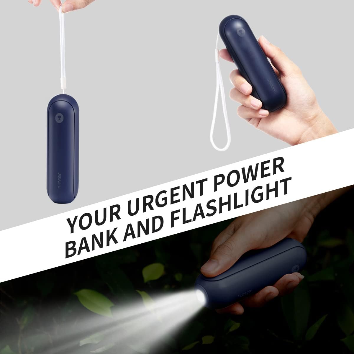 JISULIFE Portable Handheld Fan, 3 In 1-Fan, Power Bank, Flashlight, Blue