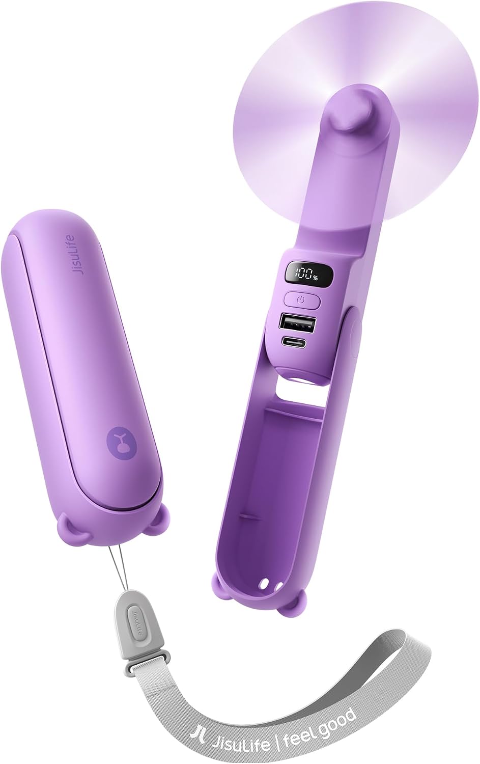 JISULIFE Portable Handheld Fan, 3 In 1-Fan, Power Bank, Flashlight, Blue
