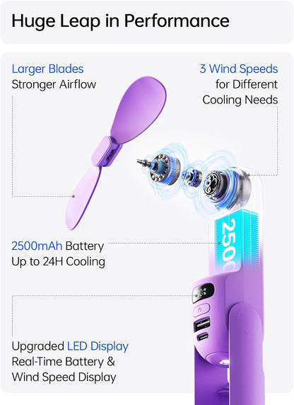 JISULIFE Portable Handheld Fan, 3 In 1-Fan, Power Bank, Flashlight, Blue