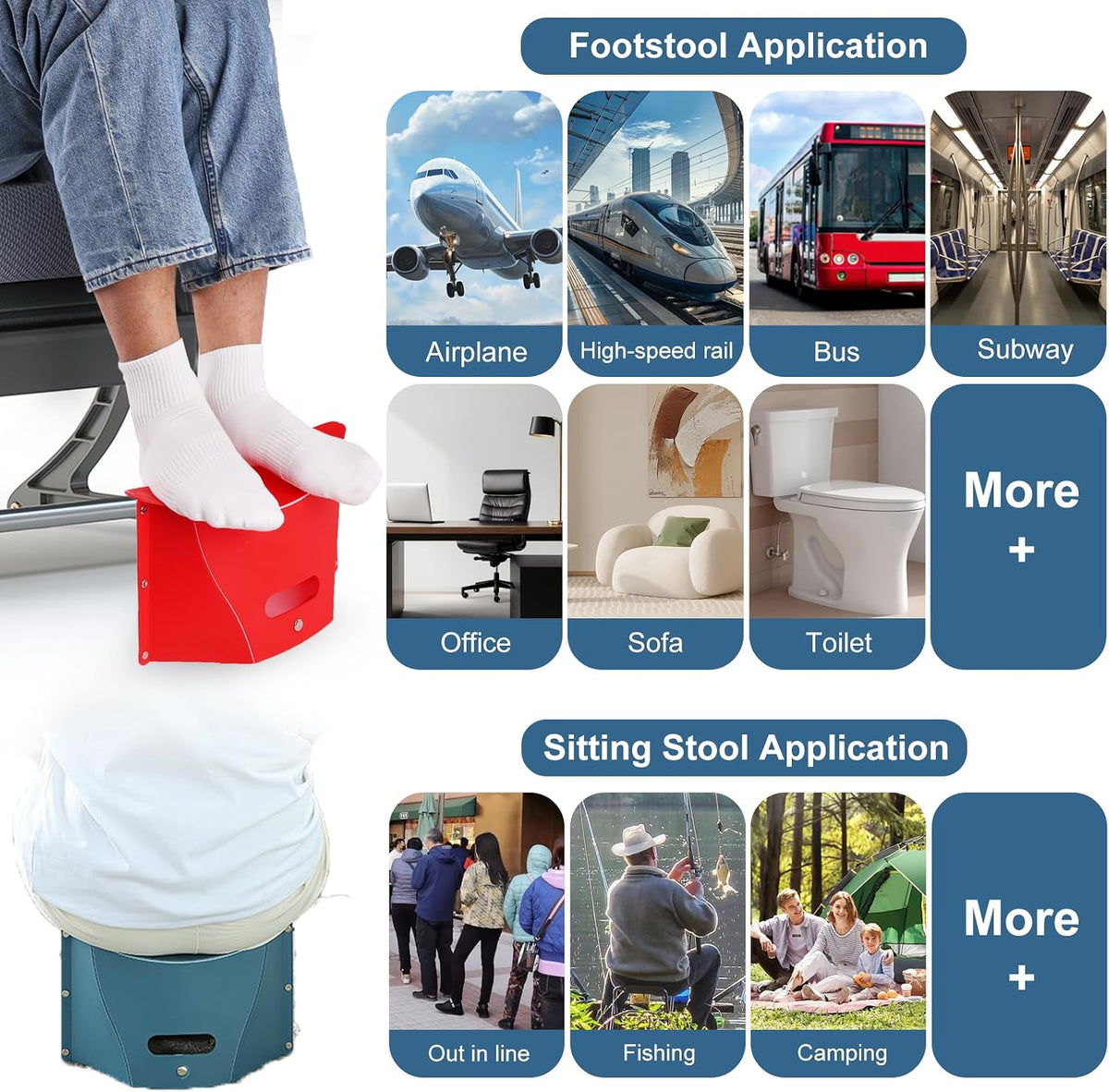 2pcs Portable Airplane Foot Rest for Air Travel Under Desk & Outdoor Stool