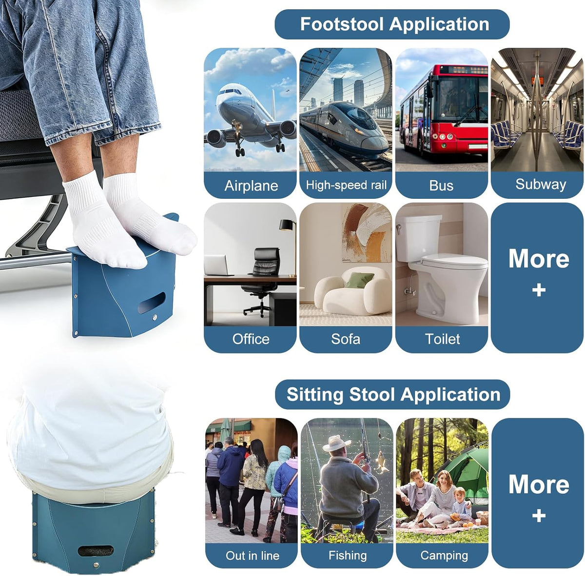 2pcs Portable Airplane Foot Rest for Air Travel Under Desk & Outdoor Stool