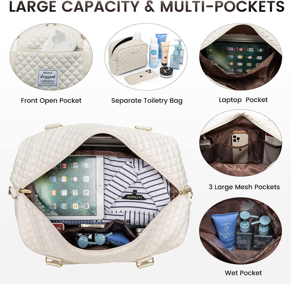 Travel Duffle Bag,Weekender Bags for Women with Shoe Compartment - Colors B