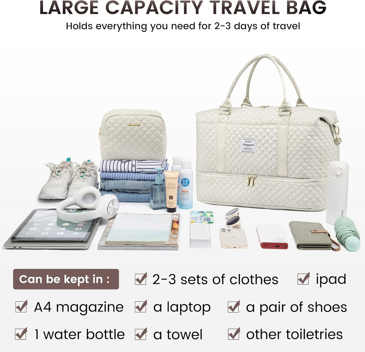 Travel Duffle Bag,Weekender Bags for Women with Shoe Compartment - Colors B