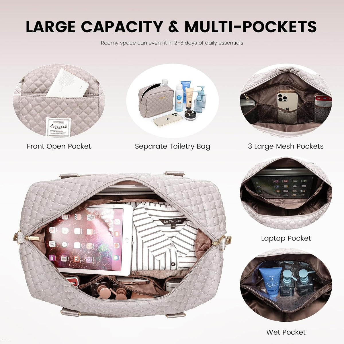 Travel Duffle Bag,Weekender Bags for Women with Shoe Compartment - Colors B