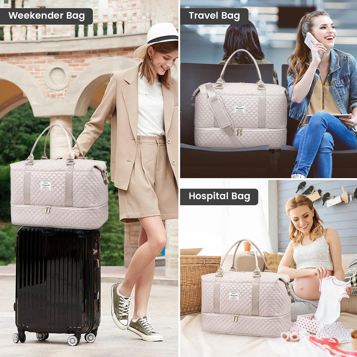 Travel Duffle Bag,Weekender Bags for Women with Shoe Compartment - Colors B