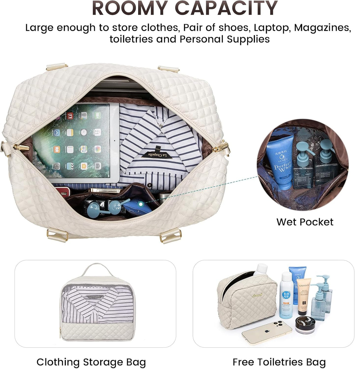 Travel Duffle Bag,Weekender Bags for Women with Shoe Compartment - Colors B