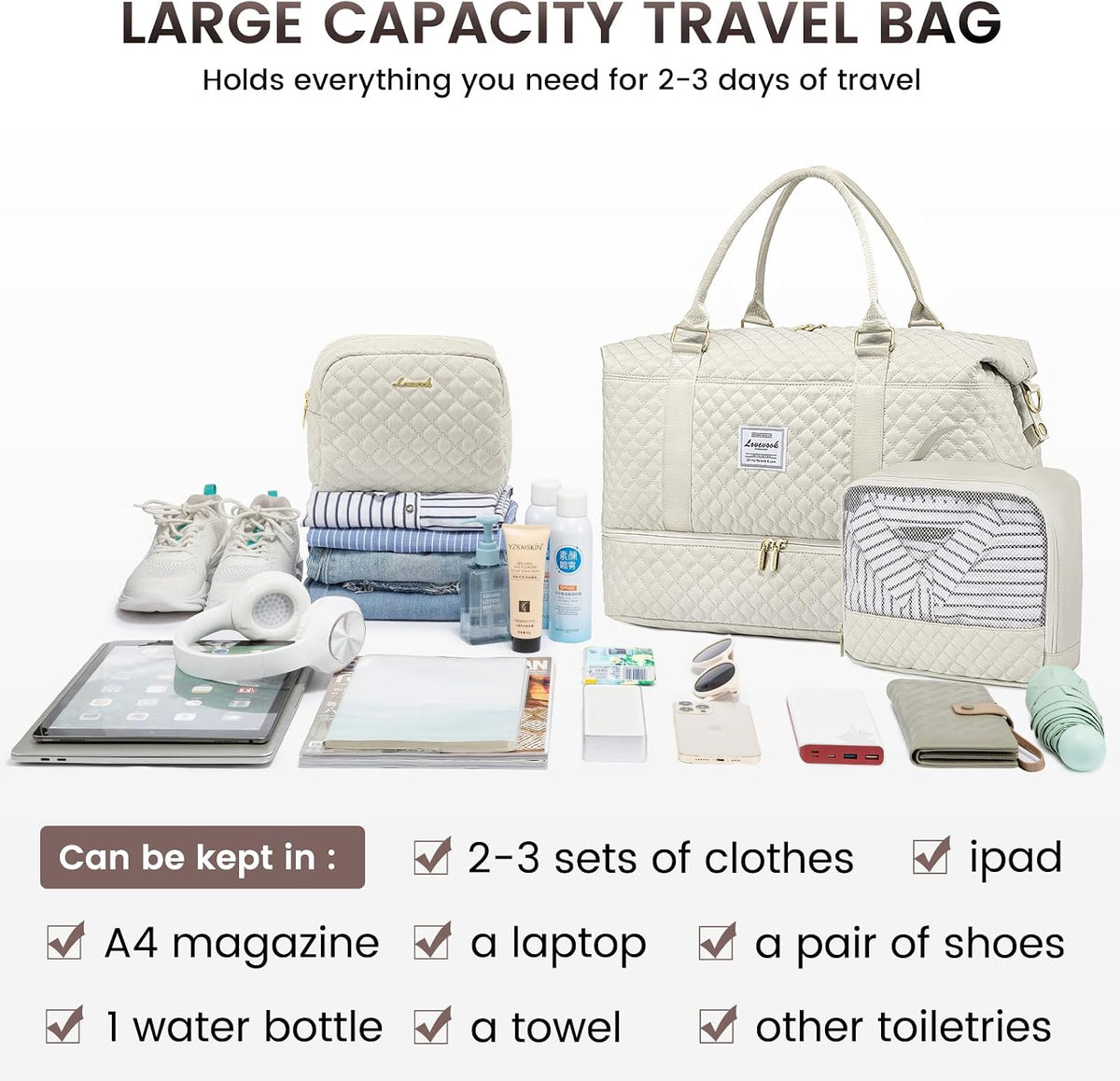 Travel Duffle Bag,Weekender Bags for Women with Shoe Compartment - Colors B