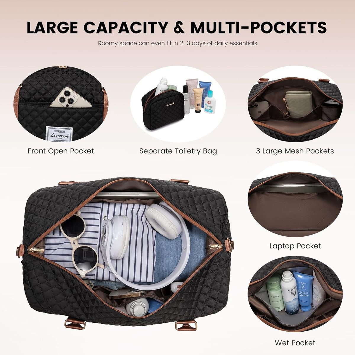 Travel Duffle Bag,Weekender Bags for Women with Shoe Compartment - Colors B