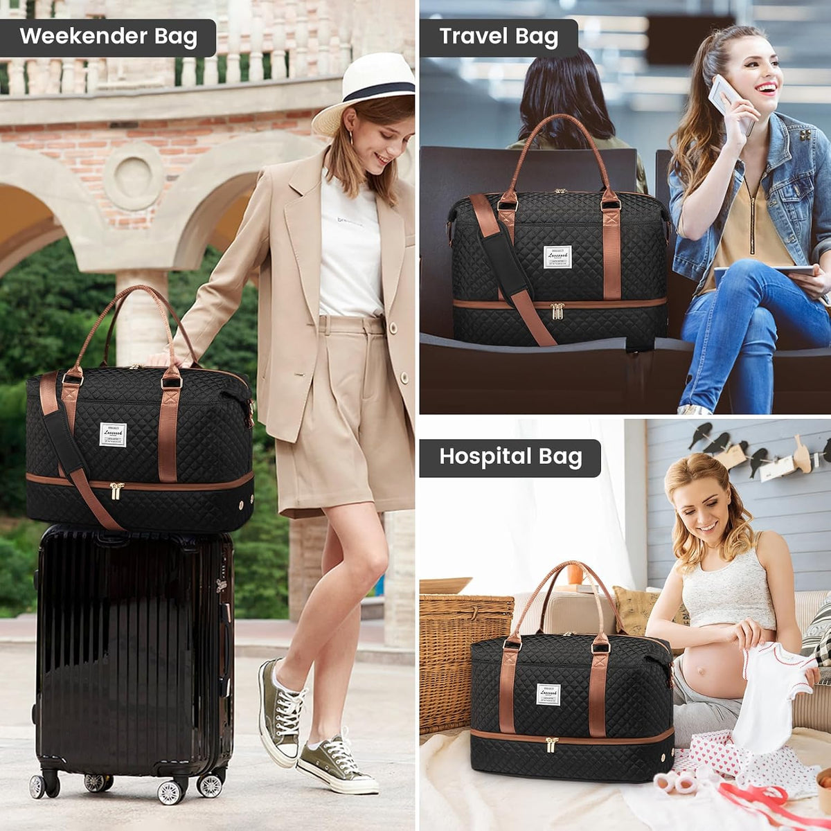 Travel Duffle Bag,Weekender Bags for Women with Shoe Compartment - Colors B
