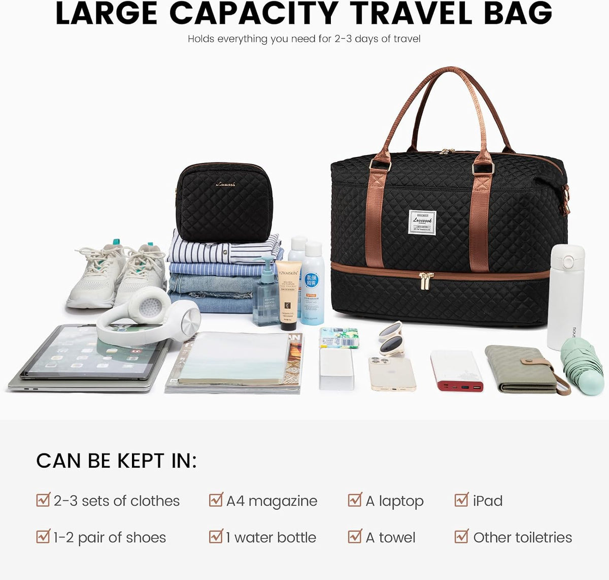 Travel Duffle Bag,Weekender Bags for Women with Shoe Compartment - Colors B