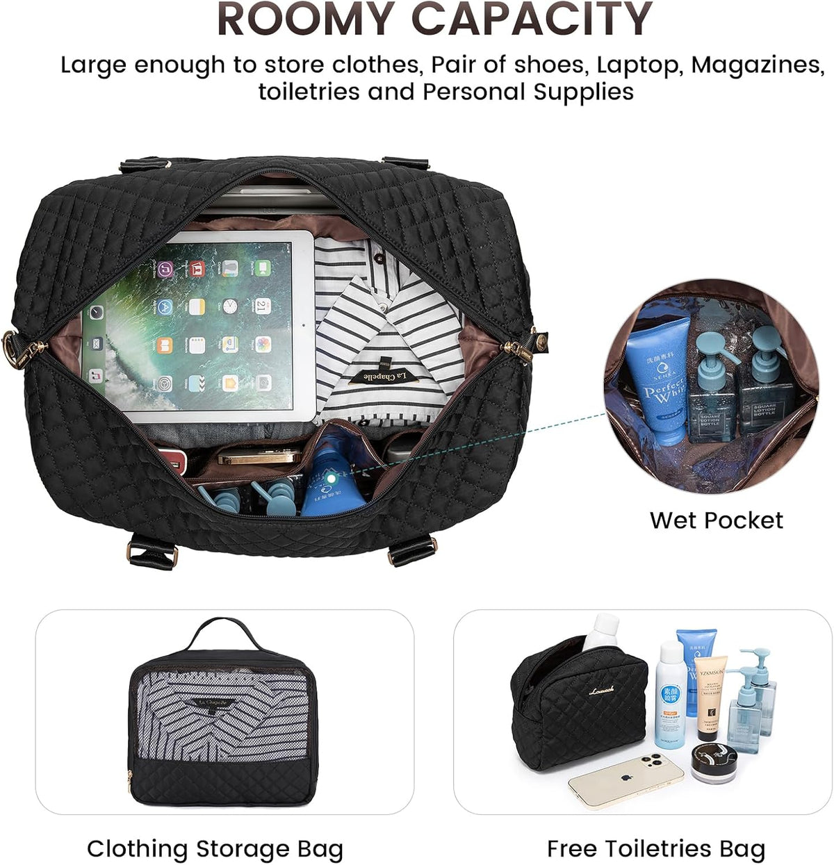 Travel Duffle Bag,Weekender Bags for Women with Shoe Compartment - Colors B