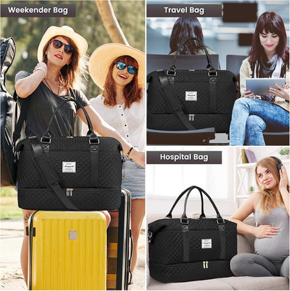 Travel Duffle Bag,Weekender Bags for Women with Shoe Compartment - Colors B