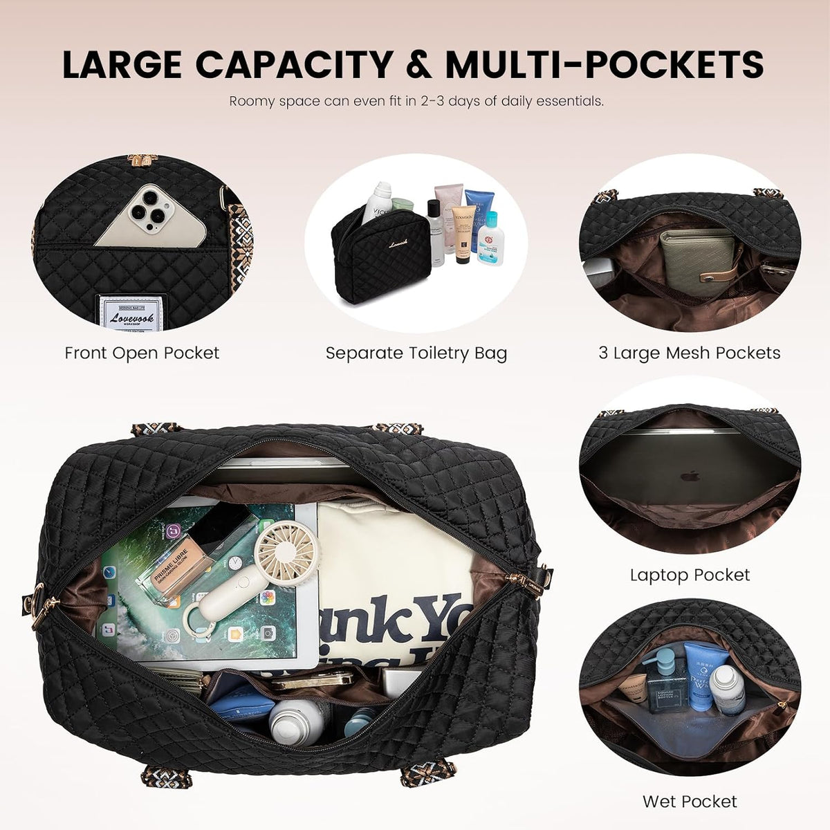 Travel Duffle Bag,Weekender Bags for Women with Shoe Compartment - Colors B