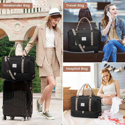 Travel Duffle Bag,Weekender Bags for Women with Shoe Compartment - Colors B