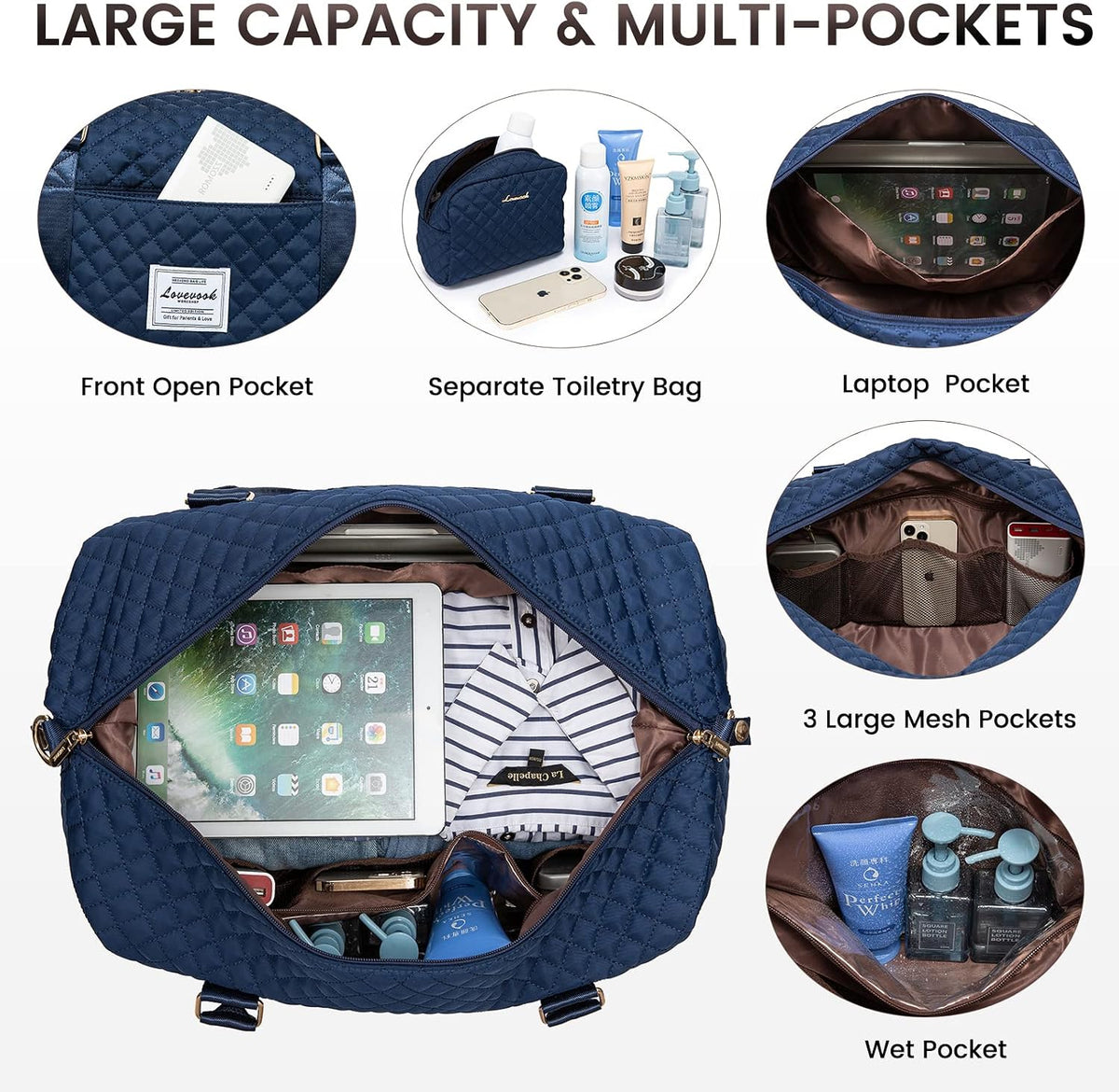 Travel Duffle Bag,Weekender Bags for Women with Shoe Compartment - Colors B