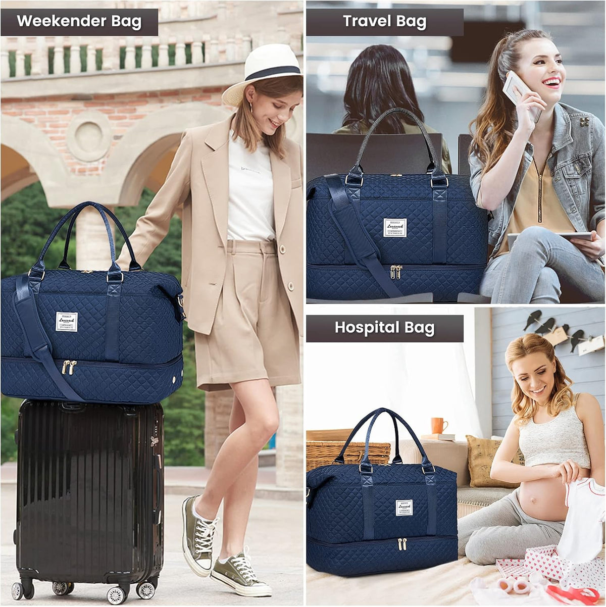 Travel Duffle Bag,Weekender Bags for Women with Shoe Compartment - Colors B