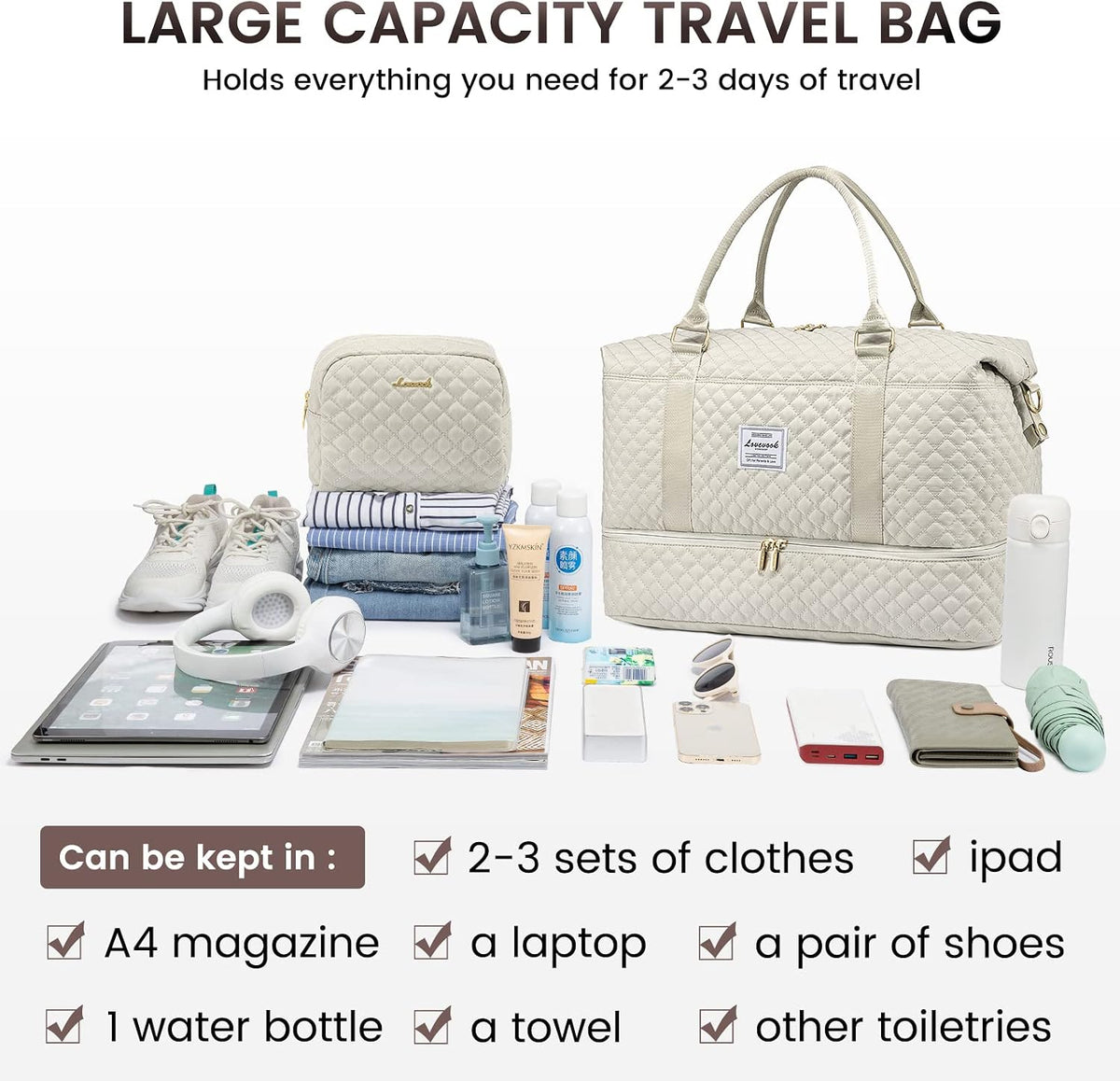 Travel Duffle Bag,Weekender Bags for Women with Shoe Compartment - Colors B
