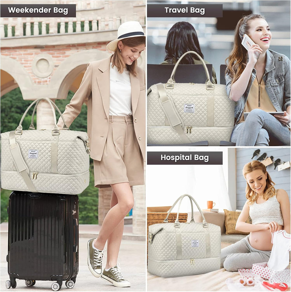 Travel Duffle Bag,Weekender Bags for Women with Shoe Compartment - Colors B