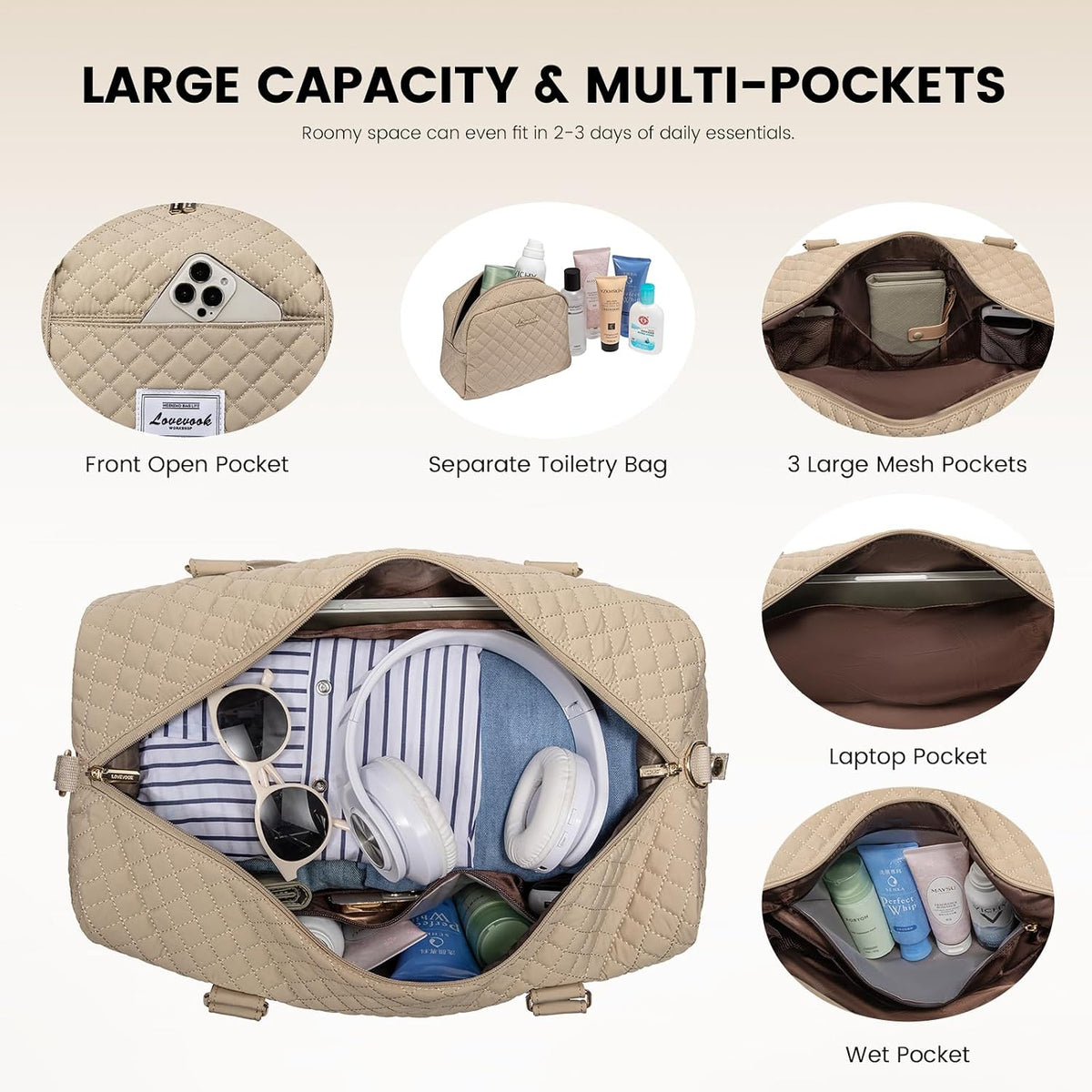 Travel Duffle Bag,Weekender Bags for Women with Shoe Compartment - Colors B