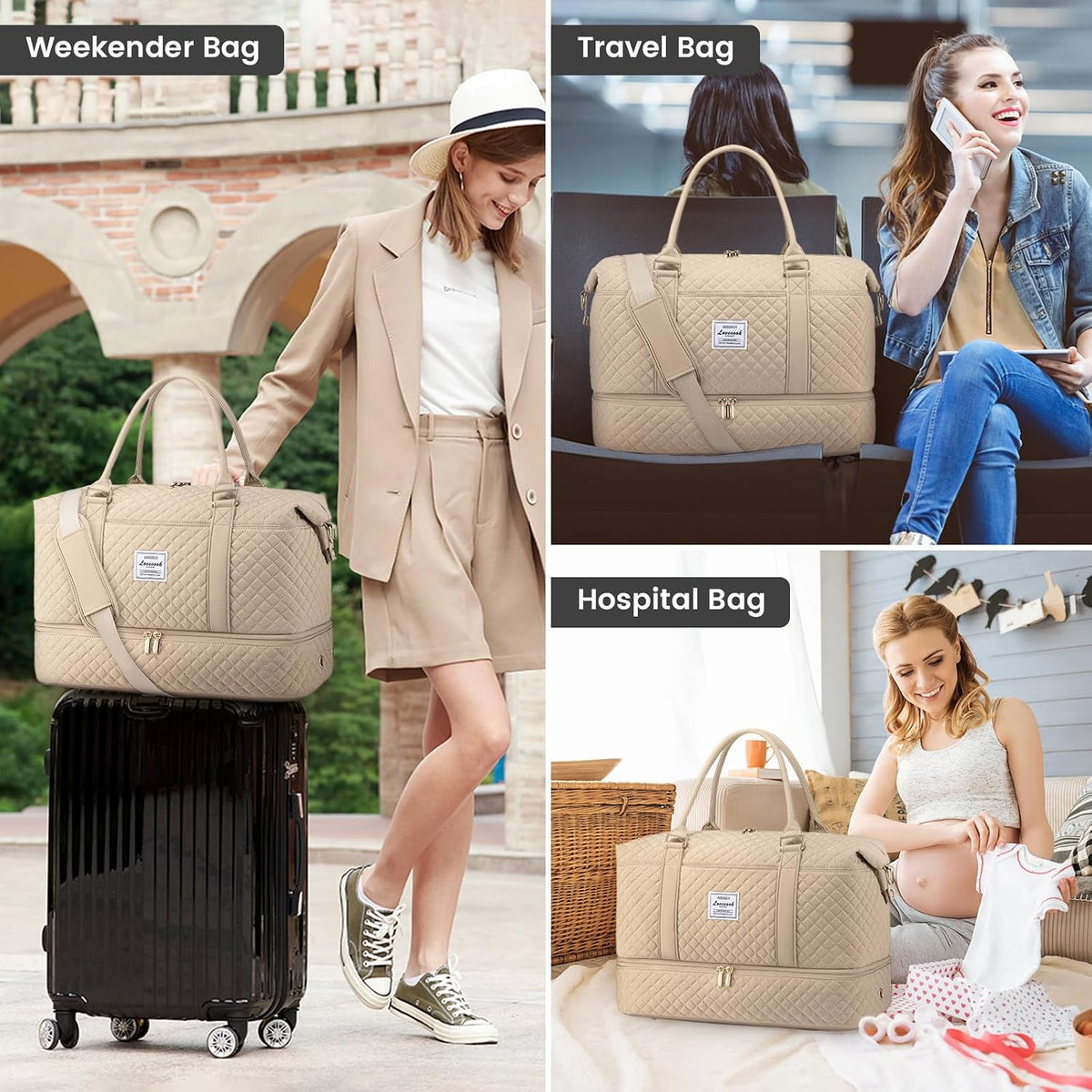 Travel Duffle Bag,Weekender Bags for Women with Shoe Compartment - Colors B