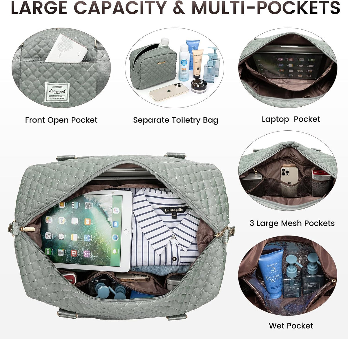 Travel Duffle Bag,Weekender Bags for Women with Shoe Compartment - Colors B