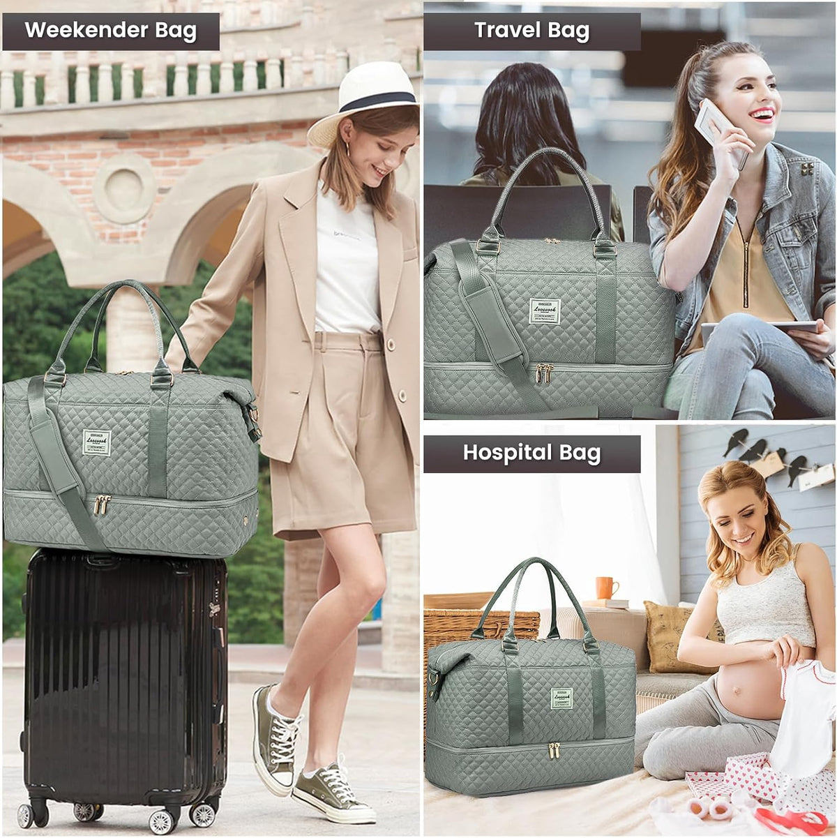 Travel Duffle Bag,Weekender Bags for Women with Shoe Compartment - Colors B