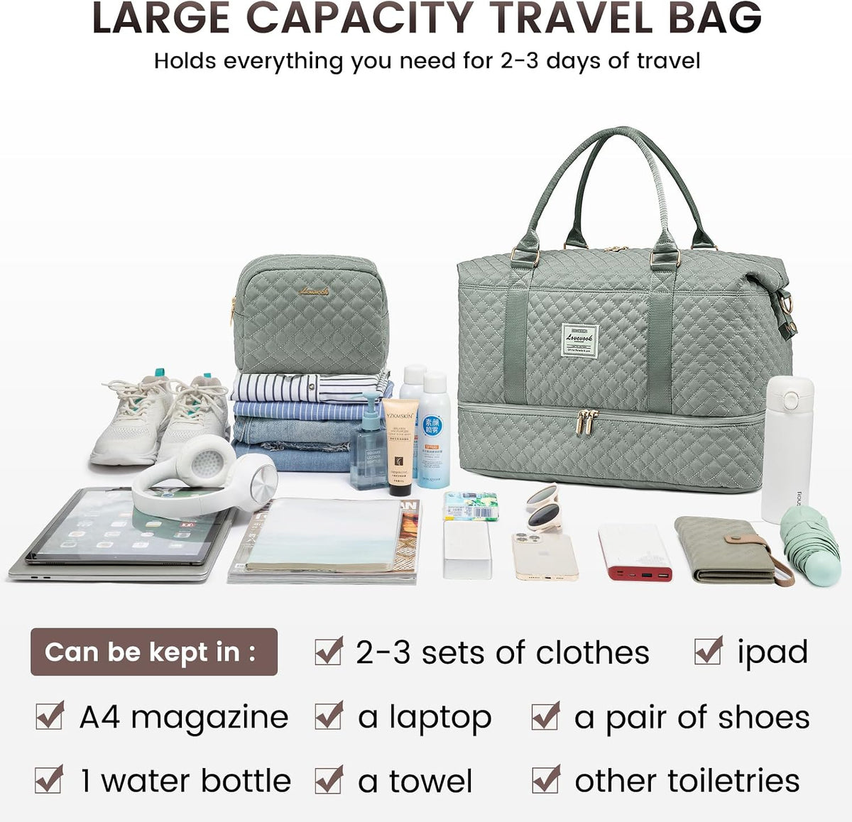 Travel Duffle Bag,Weekender Bags for Women with Shoe Compartment - Colors B