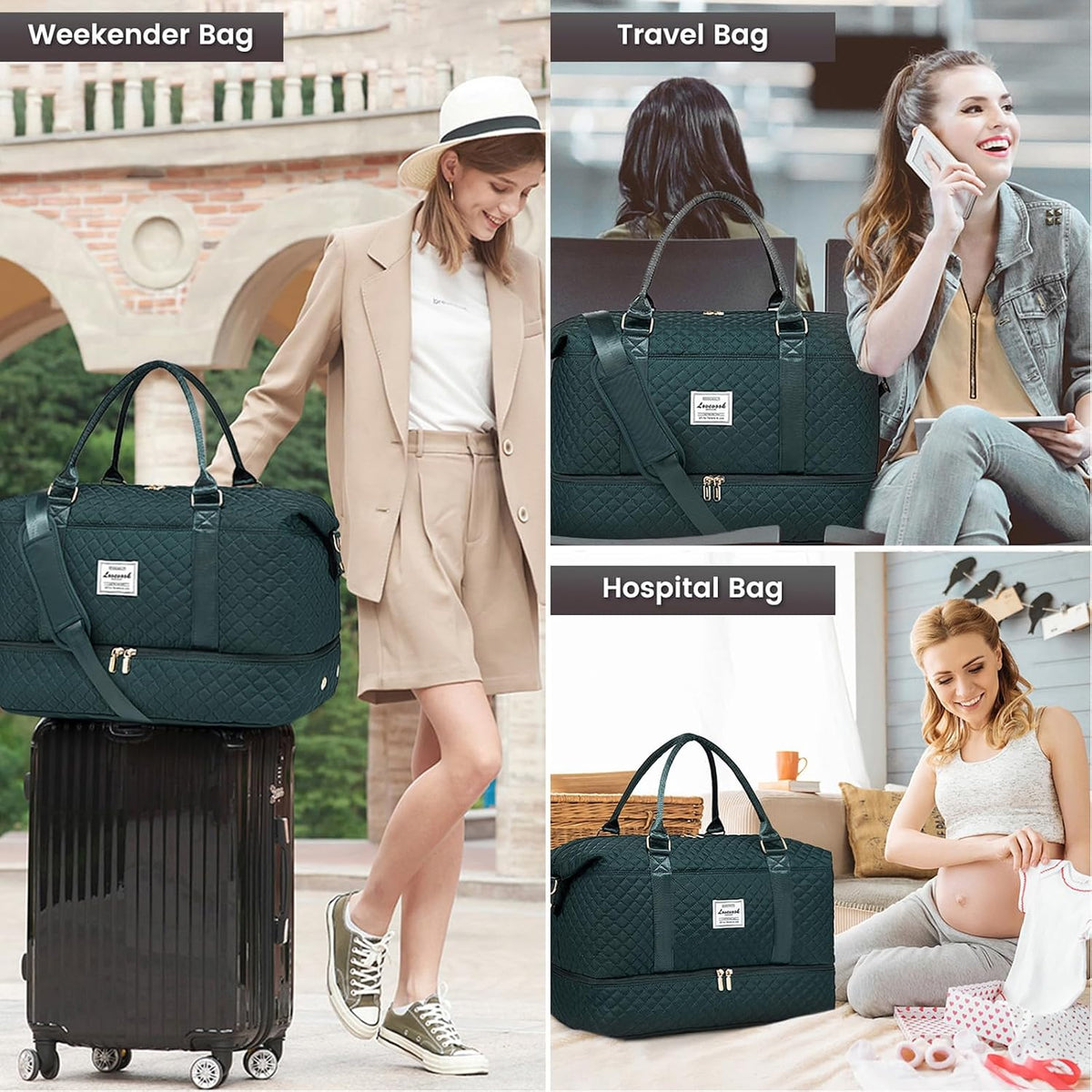 Travel Duffle Bag,Weekender Bags for Women with Shoe Compartment - Colors B