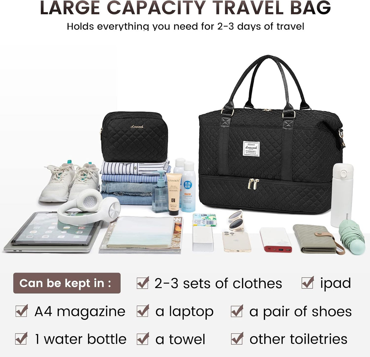 Travel Duffle Bag,Weekender Bags for Women with Shoe Compartment - Colors B