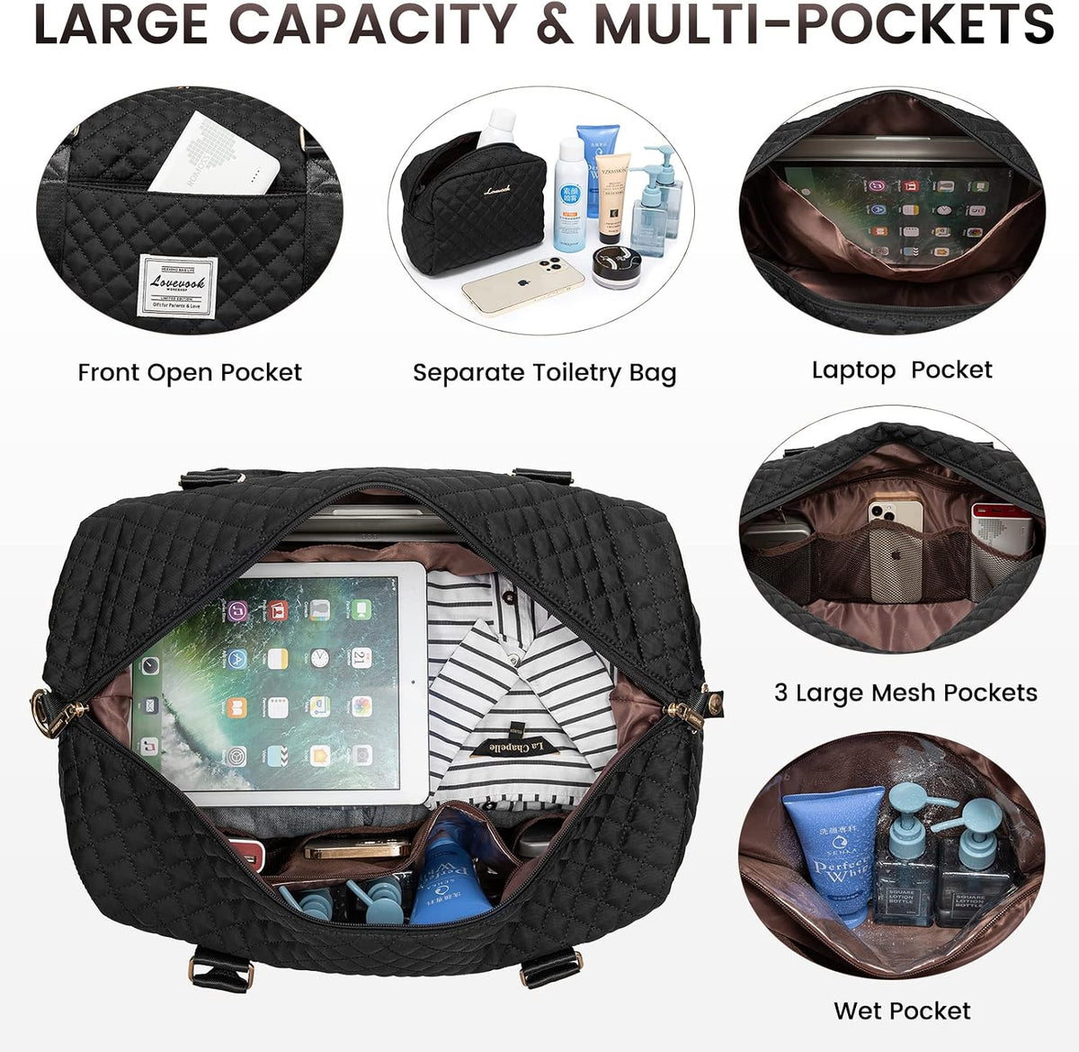 Travel Duffle Bag,Weekender Bags for Women with Shoe Compartment - Colors B