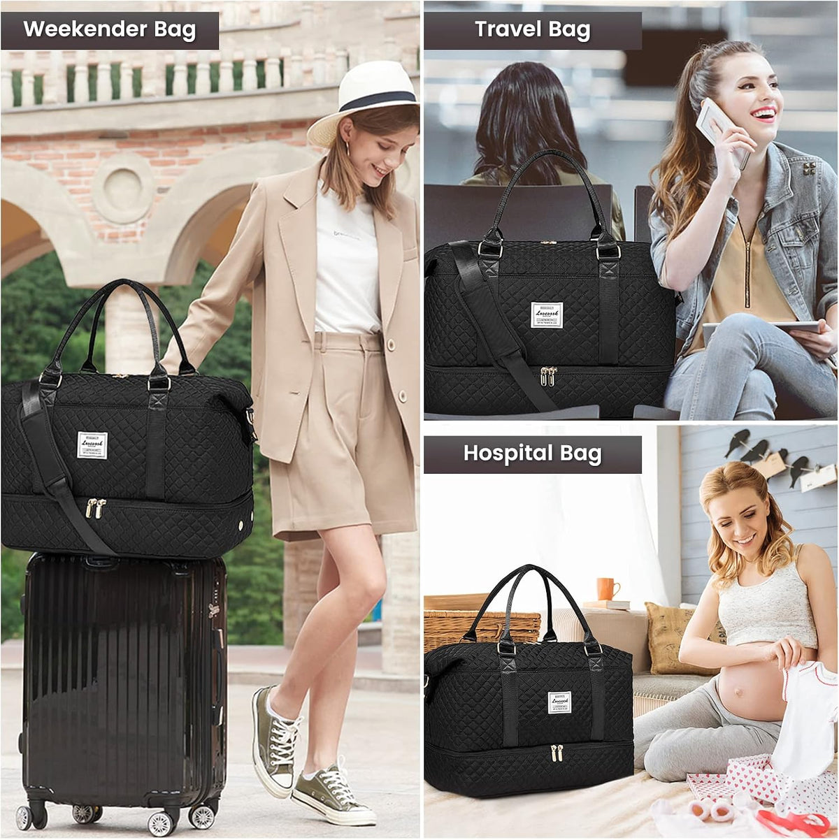 Travel Duffle Bag,Weekender Bags for Women with Shoe Compartment - Colors B
