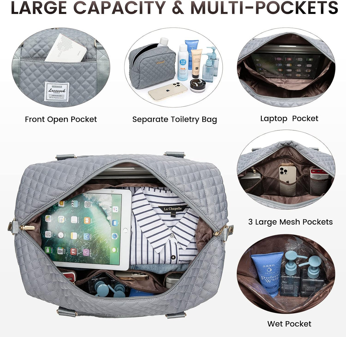 Travel Duffle Bag,Weekender Bags for Women with Shoe Compartment - Colors B