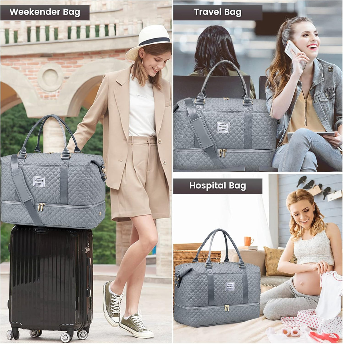 Travel Duffle Bag,Weekender Bags for Women with Shoe Compartment - Colors B