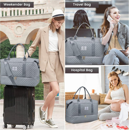Travel Duffle Bag,Weekender Bags for Women with Shoe Compartment - Colors B