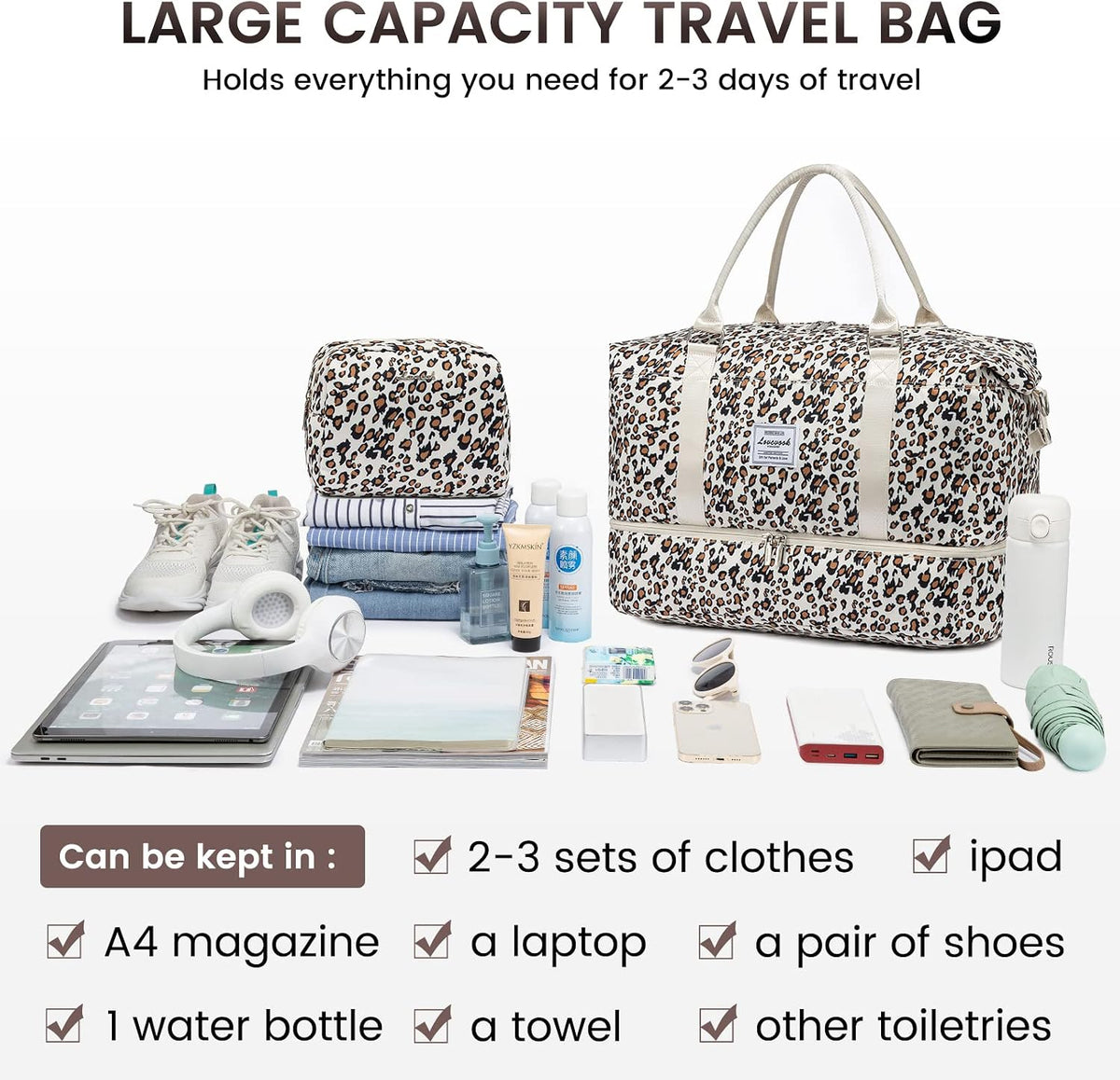 Travel Duffle Bag,Weekender Bags for Women with Shoe Compartment - Colors B