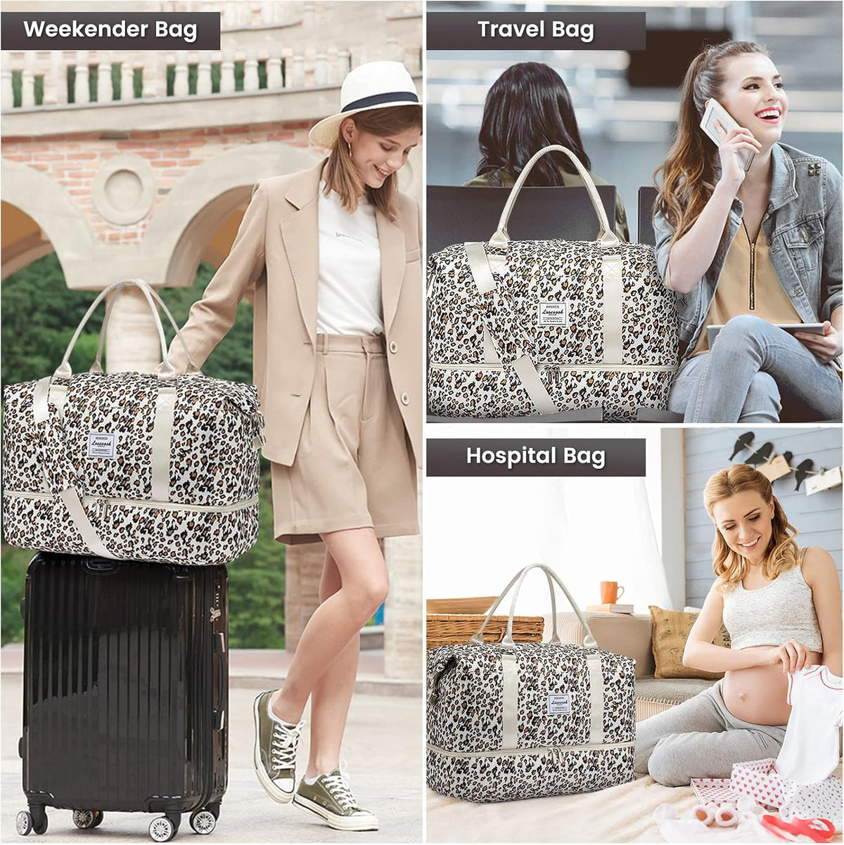 Travel Duffle Bag,Weekender Bags for Women with Shoe Compartment - Colors B