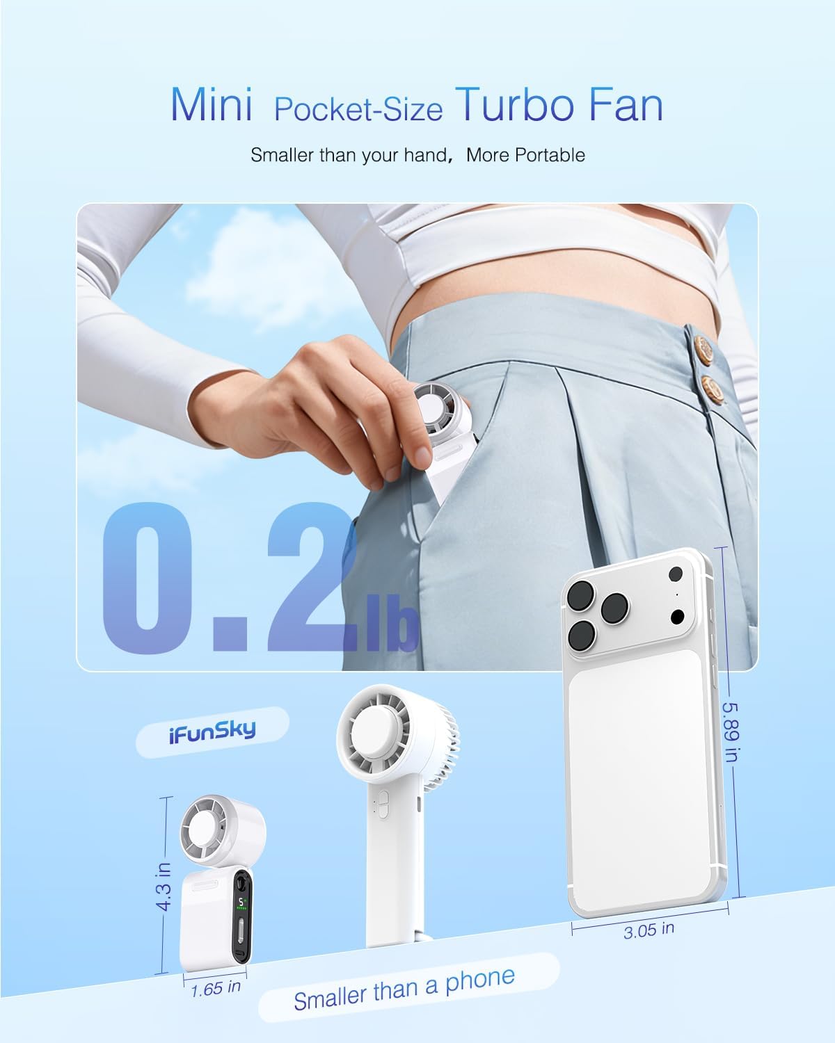Mini Portable Handheld Turbo Fan – Small but Mighty, Whisper-Quiet, Long-Lasting, 5-Speed High-Velocity Rechargeable battery Fan, Personal Fan for Outdoor, Travel, Gifts for Women & Men(Black)
