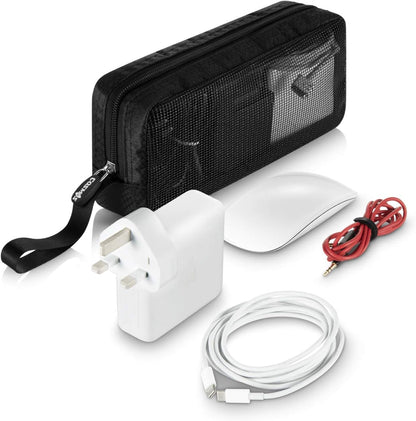 CM Travel Cable Organizer Case Portable Computer Accessories Zipper Mesh Pouch for Holding Laptop Mouse, Power Bank, USB, Adapter, Charger, Cellphone and Cosmetics (Case ONLY)