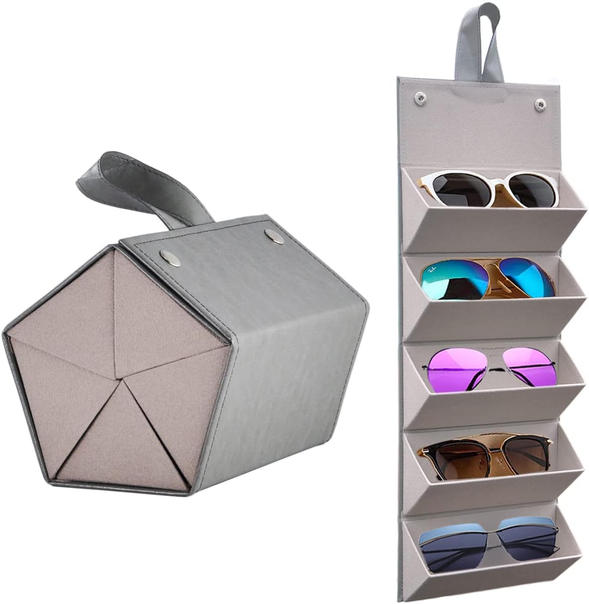 Sunglasses Storage Organizer Holder Foldable Travel Case with 5 Slot Compartments for Multiple Glasses