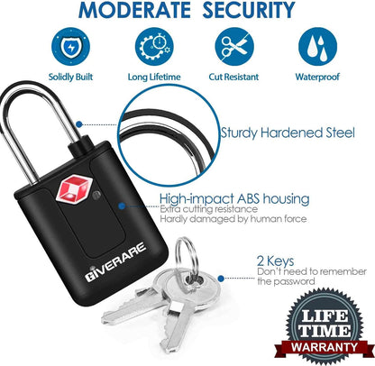 4 Pack TSA Approved Travel Luggage Locks with Keys, Keyed Suitcase Padlock, Zipper Small Locks, TSA Accepted Compatible Padlocks for Suitcase, Backpack, Gym Locker, Jewelry Box, Anti Theft-Black
