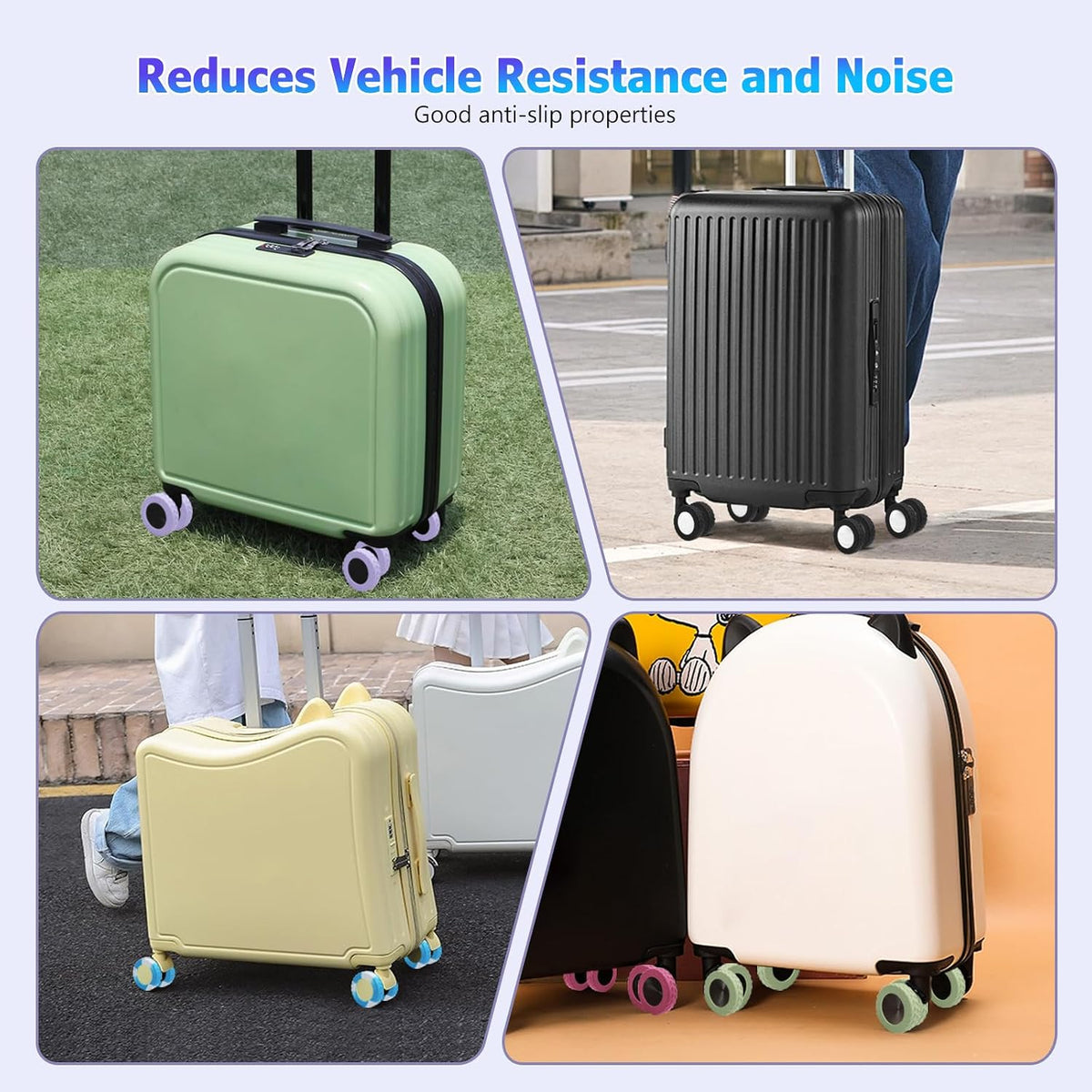 UMUST 8Pcs Luggage Wheel Covers,Silicone Cover for 2-2.4'' Suitcase Spinner Wheel, Upgrade Carry On Luggage Wheels Protector,Essential Travel Accessories (Gradual Green)