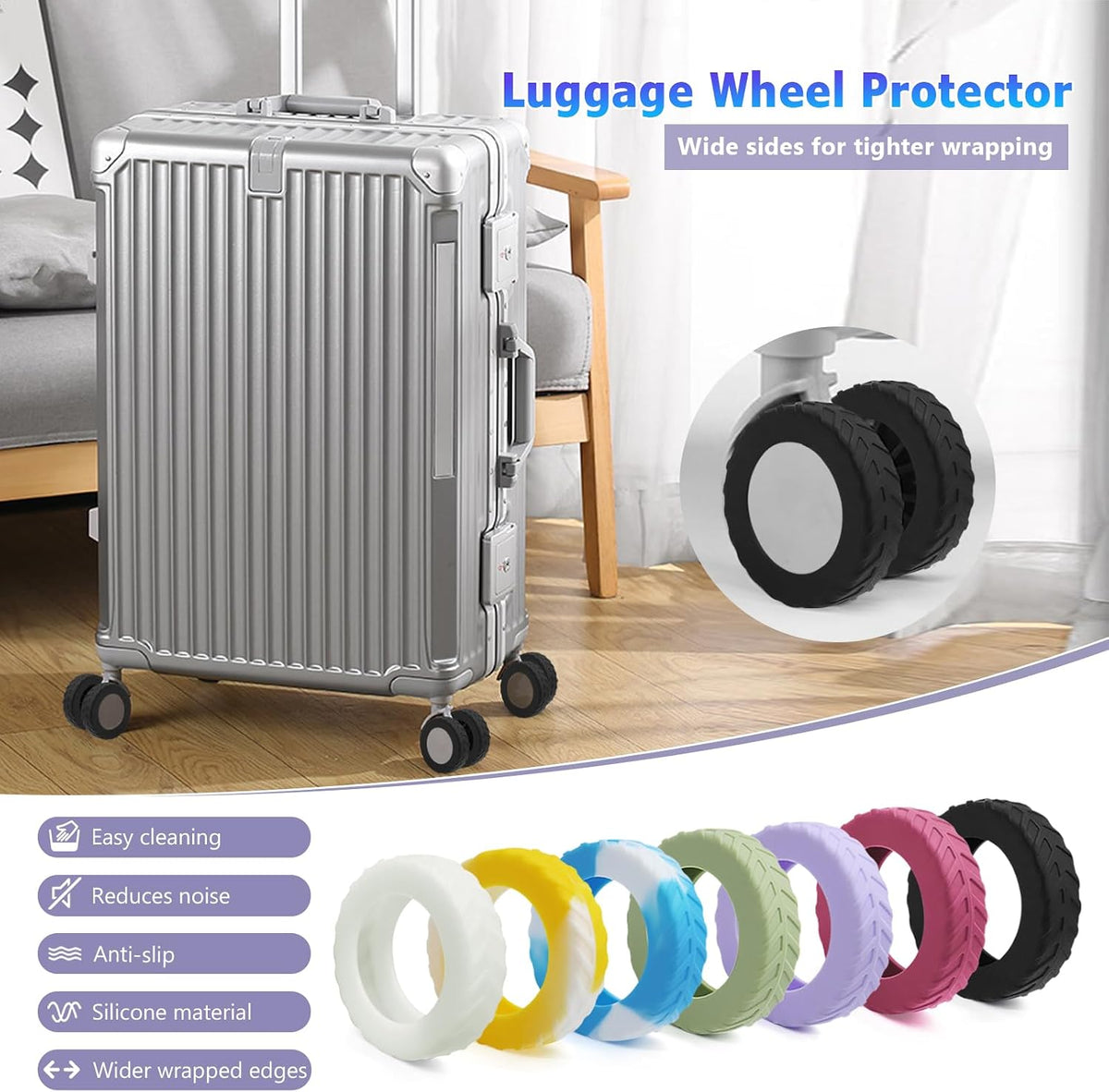 UMUST 8Pcs Luggage Wheel Covers,Silicone Cover for 2-2.4'' Suitcase Spinner Wheel, Upgrade Carry On Luggage Wheels Protector,Essential Travel Accessories (Gradual Green)