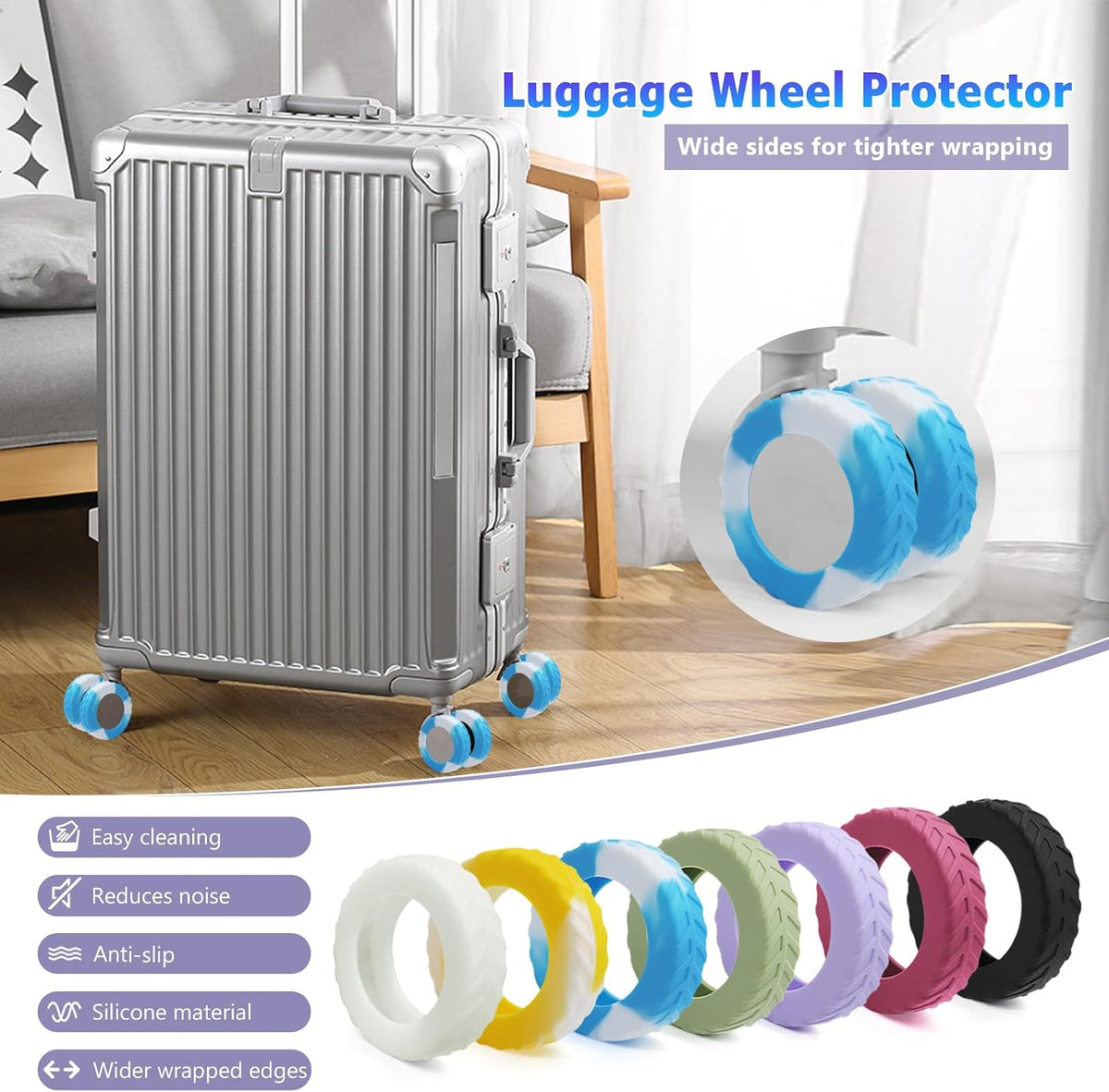 UMUST 8Pcs Luggage Wheel Covers,Silicone Cover for 2-2.4'' Suitcase Spinner Wheel, Upgrade Carry On Luggage Wheels Protector,Essential Travel Accessories (Gradual Green)