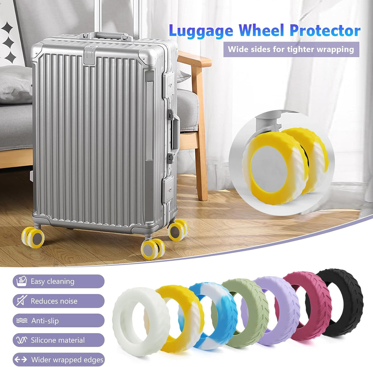 UMUST 8Pcs Luggage Wheel Covers,Silicone Cover for 2-2.4'' Suitcase Spinner Wheel, Upgrade Carry On Luggage Wheels Protector,Essential Travel Accessories (Gradual Green)
