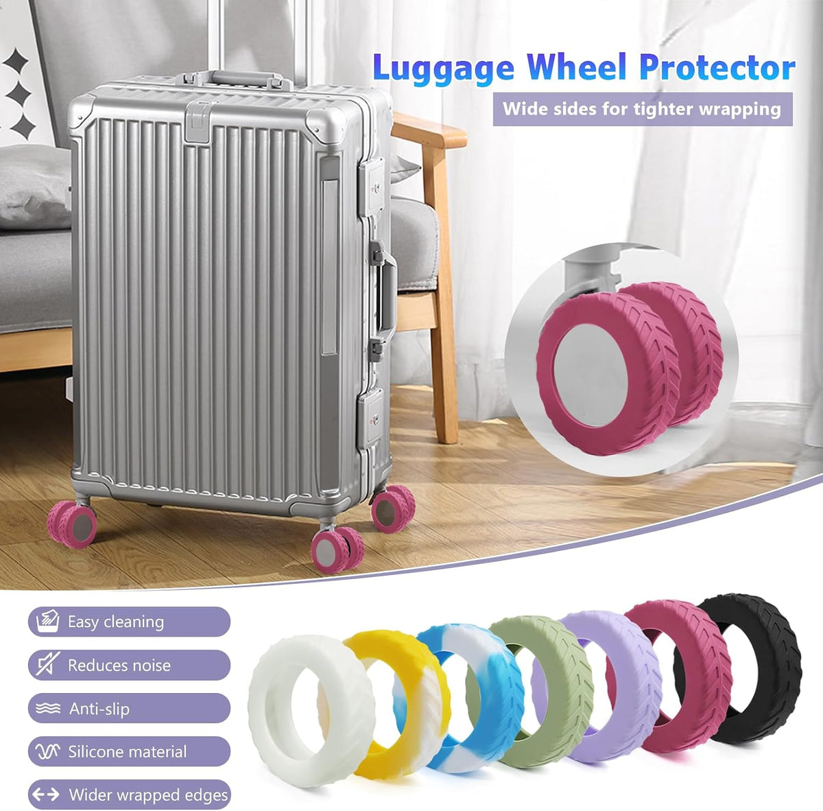 UMUST 8Pcs Luggage Wheel Covers,Silicone Cover for 2-2.4'' Suitcase Spinner Wheel, Upgrade Carry On Luggage Wheels Protector,Essential Travel Accessories (Gradual Green)
