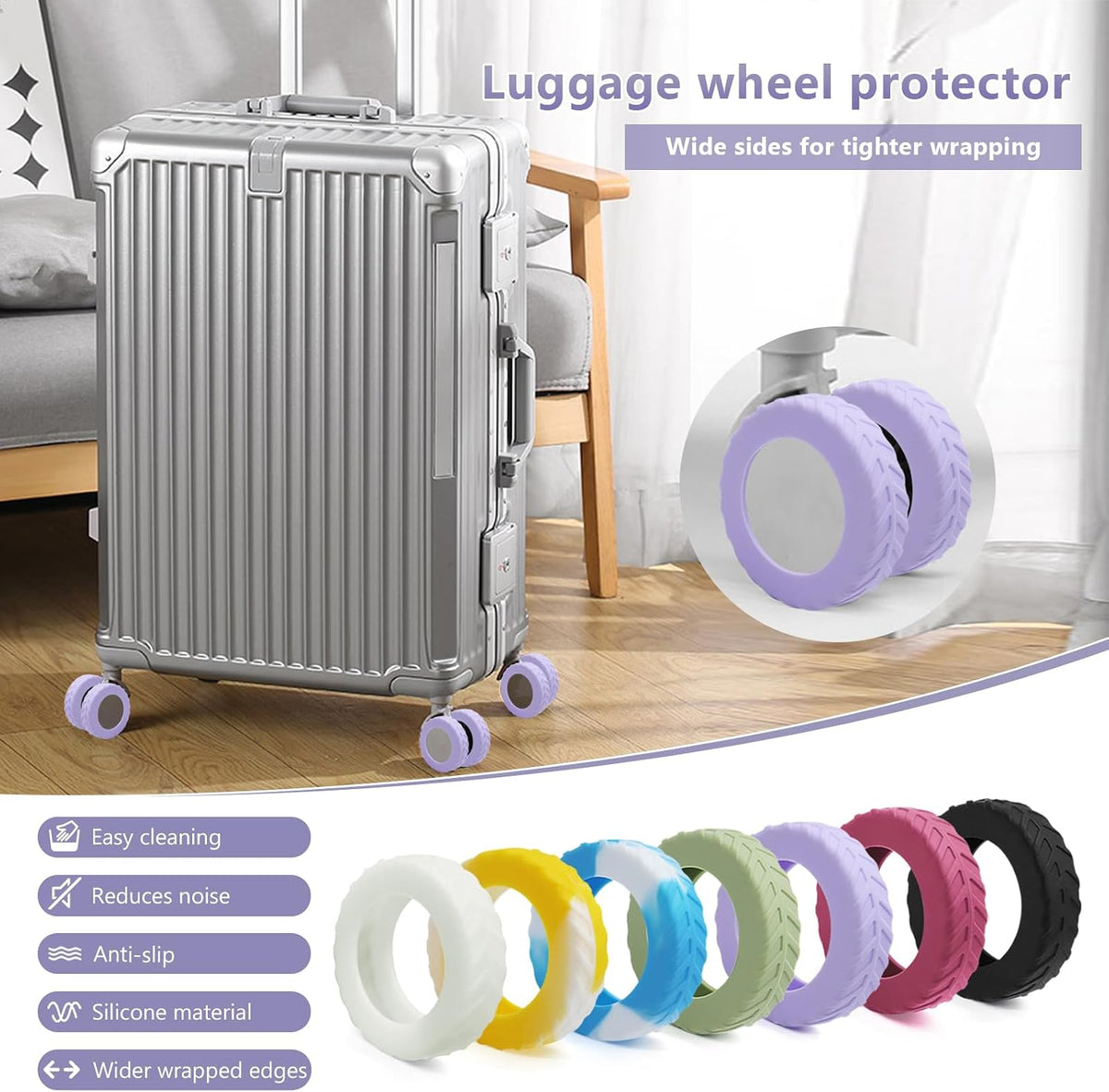 UMUST 8Pcs Luggage Wheel Covers,Silicone Cover for 2-2.4'' Suitcase Spinner Wheel, Upgrade Carry On Luggage Wheels Protector,Essential Travel Accessories (Gradual Green)